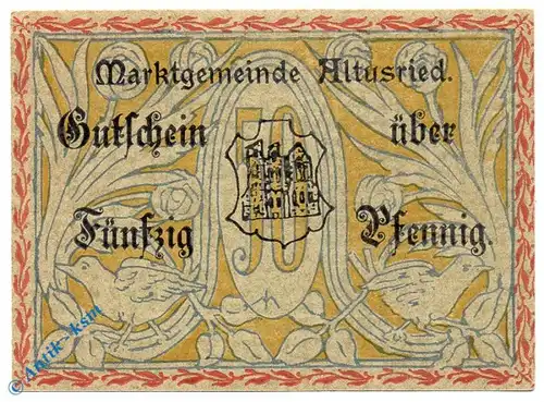 Notgeld Altusried , 50 Pfennig Schein , Blatt nach re , Tieste 0090.05.30 , Bayern Verkehrsausgabe