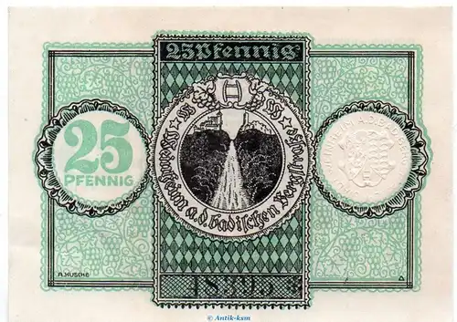 Notgeld Stadt Weinheim 7780.05.15 , 25 Pfennig Wz. dkl. Kreuze in kfr. von 1919 , Baden Verkehrsausgabe