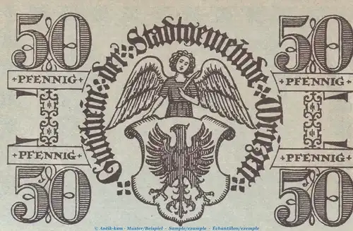 Notgeld Stadt Wriezen , 50 Pfennig Schein in kfr. Tieste 8115.05.11 von 1919 , Brandenburg Verkehrsausgabe