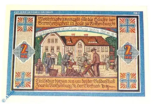 Notgeld Rothenburg , Brüdergemeinde Zoar , 2 Mark Schein , Mehl Grabowski 1140.1 , Schlesien Serien Notgeld