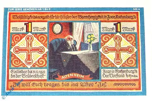 Notgeld Rothenburg , Brüdergemeinde Zoar , 1 Mark Schein , Mehl Grabowski 1140.1 , Schlesien Serien Notgeld