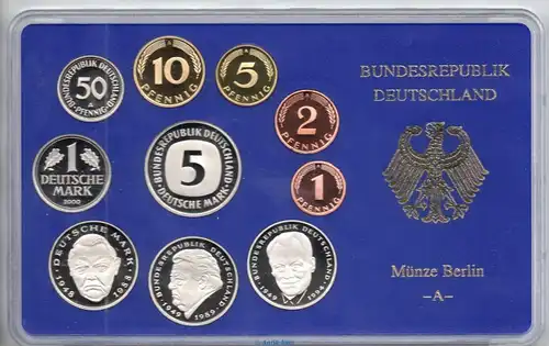 Kursmünzen Satz Deutschland , KMS von 2000 A , Spiegelglanz PP , Jäger 180 , Bundesrepublik Deutschland