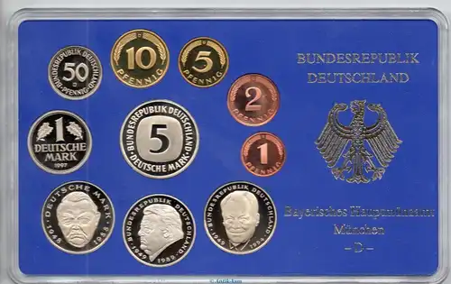 Kursmünzen Satz Deutschland , KMS von 1997 D , Spiegelglanz PP , Jäger 180 , Bundesrepublik Deutschland