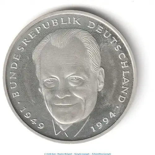 Kursmünze Deutschland , 2 Mark Münze -Willy Brandt- 1997 stgl- pp J.459 , Bundesrepublik