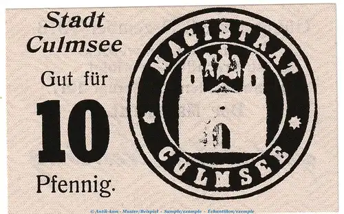 Culmsee Tieste 1250.05.01 , Notgeld 10 Pfennig Schein in kfr. von 1917 , Westpreussen Verkehrsausgabe