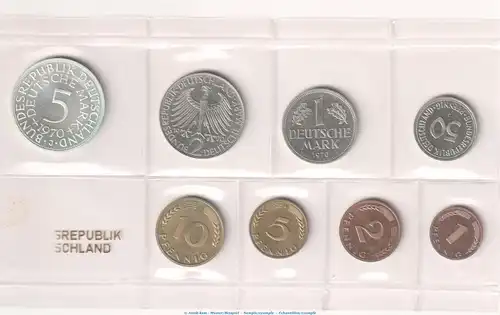 Kursmünzensatz Deutschland -KMS mit 8 Münzen Hamburg- 1970 J , pp , J.180 Bundesrepublik