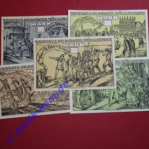 Rostock , Notgeld Set mit 5 Scheinen in kfr. M-G 1137.1 , Mecklenburg Vorpommern o.D. Seriennotgeld