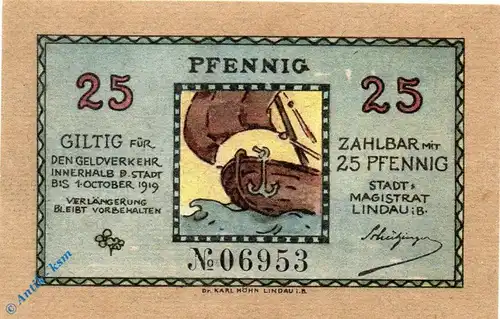 Notgeld Lindau , 25 Pfennig Schein , Tieste 4105.05.02 , Bayern Verkehrsausgabe