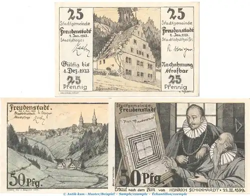 Notgeld Stadt Freudenstadt 388.3 , Set mit 2 Scheinen in kfr. von 1922 , Baden Württemberg Seriennotgeld