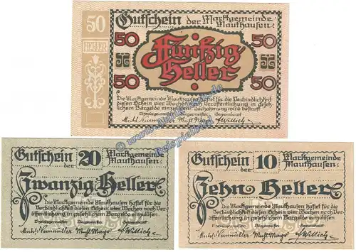 Mauthausen , Notgeld Set mit 3 Scheinen in kfr. K-K 601.I.a , Oberösterreich o.D