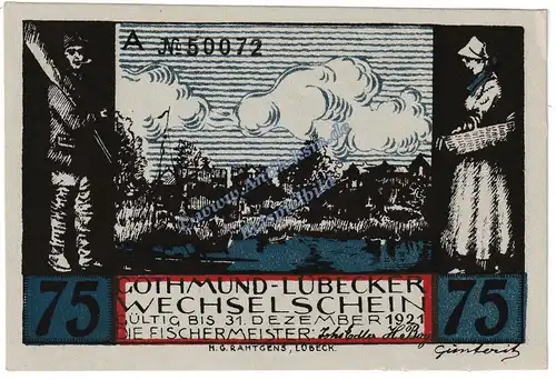 Lübeck Gothmund , Notgeld 75 Pfennig -A- in kfr. M-G 823.1 , Schleswig Holstein o.D. Seriennotgeld