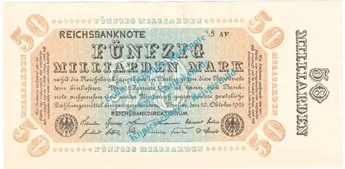 Banknote , 50 Milliarden Mark Schein in kfr. DEU-140.c, P.119, Weimarer Republik 1923 Inflation