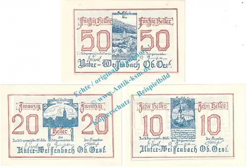 Unter-Weissenbach , Notgeld Set mit 3 Scheinen in kfr. K-K 1101.I , Oberösterreich 1920