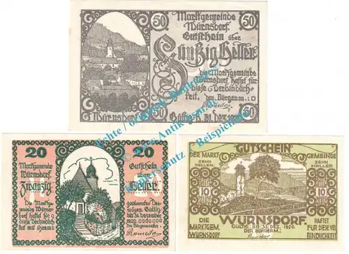 Würnsdorf , Notgeld Set mit 3 Scheinen in kfr. K-K 1257.II.a , Niederösterreich o.D