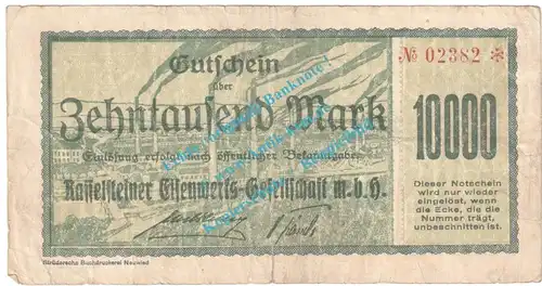 Neuwied - Rasselstein , Notgeld 10.000 Mark Schein in gbr. Müller 3310.5 , Rheinland 1922 Grossnotgeld