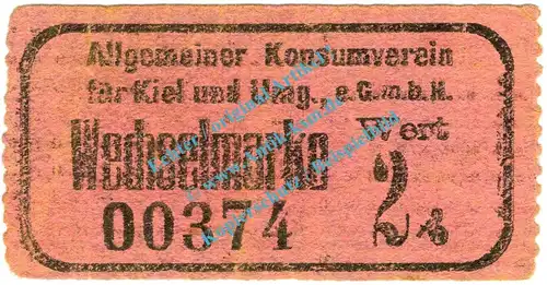 Kiel , Notgeld 2 Pfennig Schein in kfr. Tieste 3470.05.16 , Schleswig Holstein o.D. Verkehrsausgabe