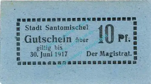 Santomischel , Notgeld 10 Pfennig Schein in kfr. Tieste 6425.05.11 , Posen o.D. Verkehrsausgabe