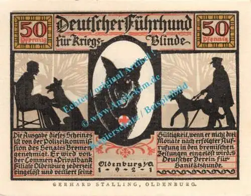 Oldenburg , Notgeld 50 Pfennig -matt- Nr.5 in kfr. M-G 1016.1.b , Niedersachsen 1921 Seriennotgeld