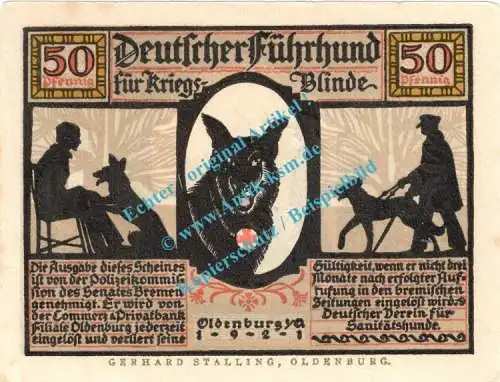Oldenburg , Notgeld 50 Pfennig -glatt- Nr.4 in kfr. M-G 1016.2.a , Niedersachsen 1921 Seriennotgeld
