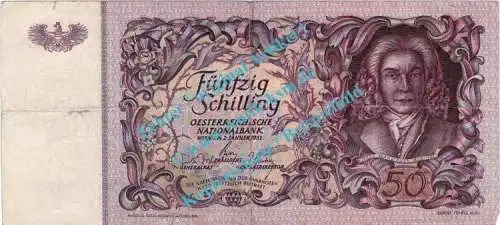 Banknote Österreich - Austria , 50 Schilling Schein -Prandtauer- von 1951 in cir - gbr