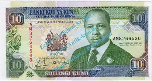 Banknote Kenia - Kenya , 10 Schilling Schein von 1989-1994 in unc - kfr