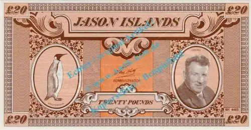 Banknote Jason Island - Falkland , 20 Pounds Schein -Len Hill- ND 1979 in unc - kfr