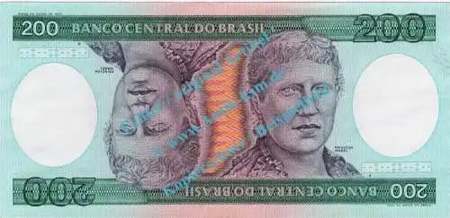 Banknote Brasilien - Brazil , 200 Cruzeiros Schein ND 1981-84 in unc , kfr