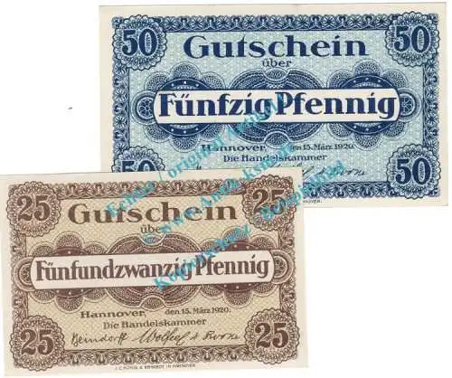 Hannover, Notgeld Set mit 2 Scheinen in kfr. Tieste 2795.30.30-31 , Niedersachsen 1920 Verkehrsausgabe