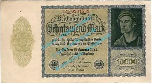 Banknote , 10.000 Mark Schein in gbr. DEU-78.d, Ros.69, P.72, Weimarer Republik 1922 Inflation