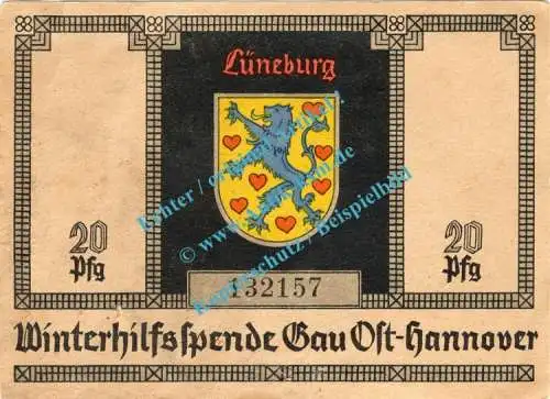 Lüneburg , Winterhilfsspende 20 Pfennig Gau Ost-Hannover in L-gbr. Niedersachsen o.D