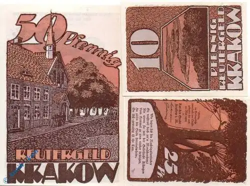 Notgeld Krakow , Reutergeld , Set mit 3 Scheinen , Mehl Grabowski 740.1 , Mecklenburg Vorpommern Seriennotgeld