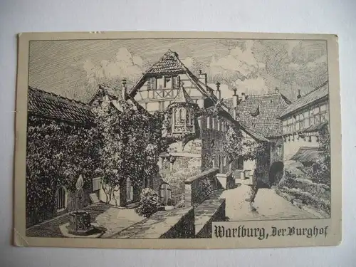 Alte AK Wartburg Der Burghof Federzeichnung [B237]