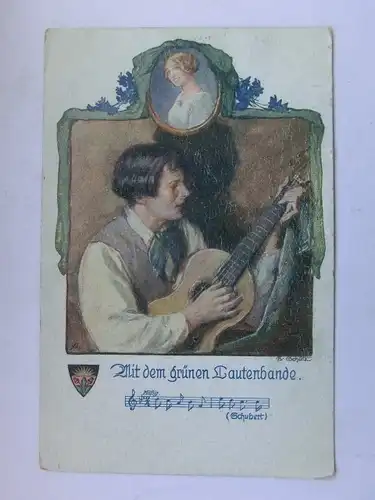 Alte AK Gemäldekarte Musik Gitarre Schubert [aU109]