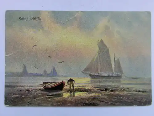 Alte AK Gemäldekarte Segelschiffe Seegelschiffe ! (m. Knick) [aU119]