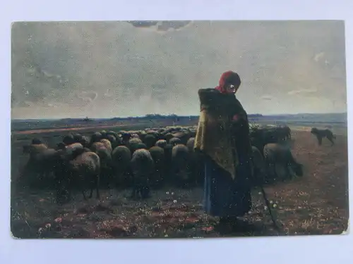 Alte AK Gemäldekarte Francois Millet Schäferin Schafe Schafhirtin [aU121]