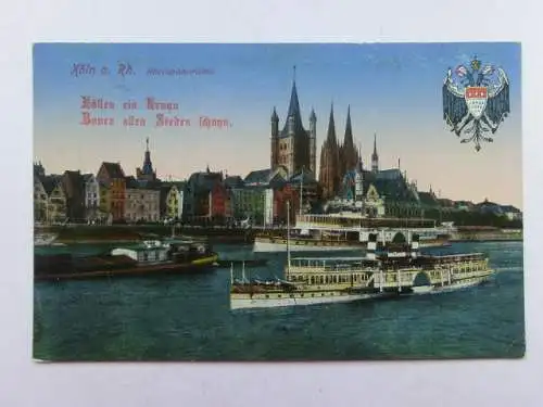 Alte AK Köln Rheinpanorama Schiffe 1915 [aP628]