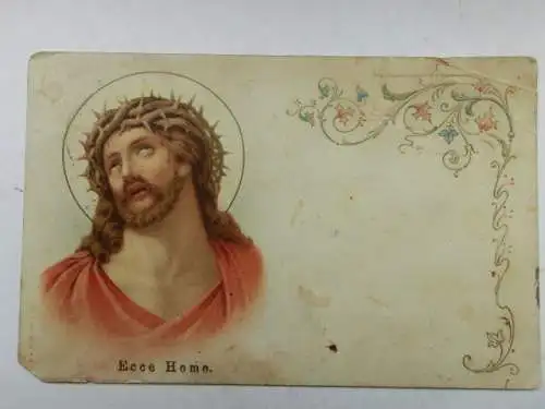 Alte AK Grußkarte Jesus m. Dornenkrone 1910 (beschäd.) [aT981]