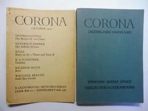 Bodmer (Hrsg.), Martin und Herbert Steiner (Hrsg.): CORONA / Zweimonatschrift / Drittes Jahr / Erstes Heft / Oktober 1932 *. 