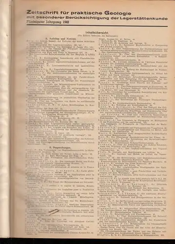 Zeitschrift für praktische Geologie. - Krahmann, Max ; Brockamp, B. ; Ramdohr, P. (Hrsg.): Zeitschrift für praktische Geologie mit besonderer Berücksichtigung der Lagerstättenkunde. 50. Jahrgang...