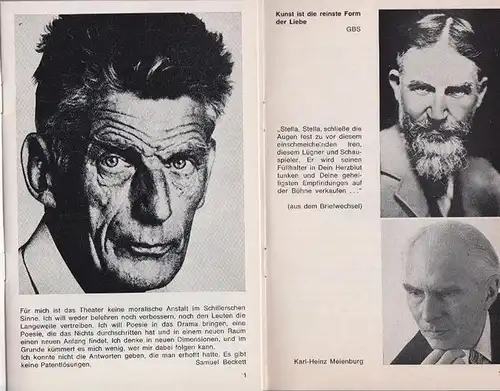 Stresau, Hermann, Shaw, George Bernard ; Beckett, Samuel. Programmhefte des Marburger Schauspieles. Intendanz (Hrsg.): "Geliebter Lügner" Heft 5 ; "Endspiel" Heft 4. Progr.hefte der Spielzeit 1976 / 77. Konvolut von 2 Heften. 