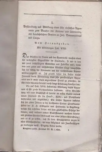 Polytechnisches Journal. Hrsg. v. Johann Gottfried  Dingler: Polytechnisches Journal. Band 3. Heft 1. (1820). 