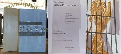 Walser, Robert / Hanns Studer (Illustrationen): Sieben Prosastücke.  Mit 12 OriginalHolzschnitten von Hans Studer. Zudem lose beigelegt 1 separat signierter Orig.Holzschnitt des Künstlers. (Enthalten...