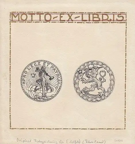 Edelfelt, Albert (zugeschrieben): Albert Edelfelt ( 1854 Porvoo - 1905 Haikko in Finnland). Exlibris pro Lege et Patria [ Für Gesetz und Vaterland ]. 