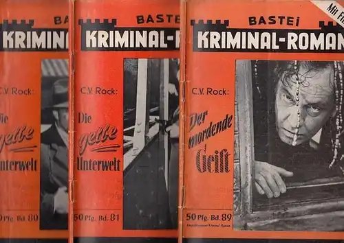 Bastei Kriminalroman. - C.V.Rock / Glenn Larring: Bastei Kriminal-Roman. Konvolut mit 47 Heften. Enthalten sind: C.V. Rock: 1) Nr. 80: Die gelbe Unterwelt : I. Teil - Ritual-Mord in Chicago. 2) Nr. 81 Die gelbe Unterwelt II Teil - Die Stadt unter der Erde