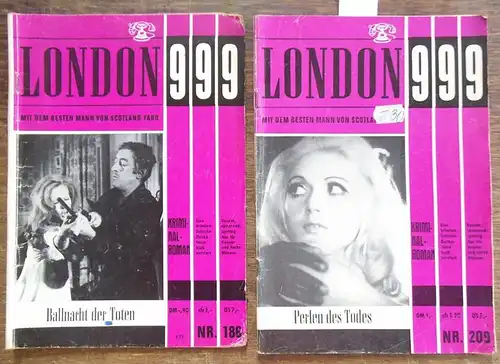 London 999.  Kendall King: London 999. Konvolut mit 2 Heften. Enthalten sind: 1) Nr.186 : Ballnacht der Toten.    Nr.209. Perlen des Todes. 