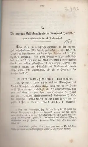 Grotefend, E.L: Die neuesten Goldschmuckfunde im Königreich Hannover. 