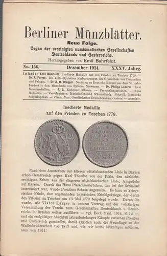 Münzblätter, Berliner.  Emil Bahrfeldt (Hrsg.) -   Emil Bahrfeldt / R. Forrer / A.W. Brögger / Philipp Lederer (Autoren): Berliner Münzblätter.  XXXV...