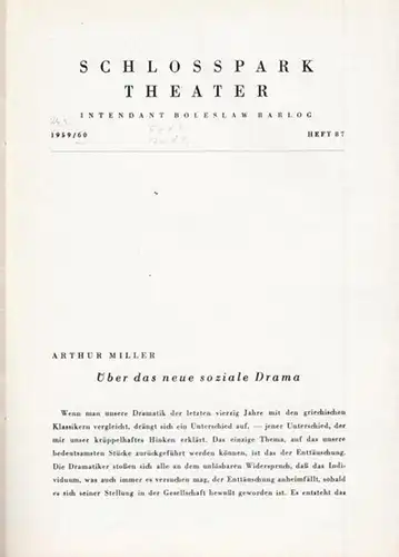 Berlin Schloßparktheater. - Boleslaw Barlog (Intendanz). - Arthur Miller. - Edward Albee: Zweimal Montag (Arthur Miller) / Der Tod von Bessie Smith (Edward Albee). Spielzeit...