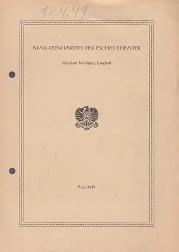 Berlin. Max Reinhards Deutsches Theater. - Intendant Langhoff, Wolfgang: Goethe - Stunde. Einführung in das 'Prometheus' - Fragment durch Legal, Ernst. Mit: Ernst Wilhelm Borchert, Paul Bildt, Siegmar Schneider, Wolfgang Kühne u.a. 