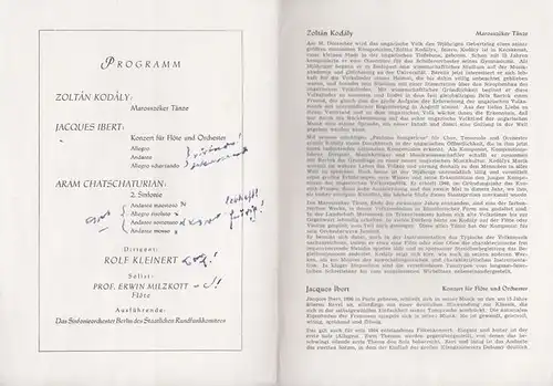 Berlin. - Deutsche Staatsoper. - Sinfonieorchester Berlin des Staatlichen Rundfunkkomitees: 4. Sinfoniekonzert : Kodaly, Zoltan - Marosszeker Tänze / Ibert, Jacques - Konzert für Flöte...